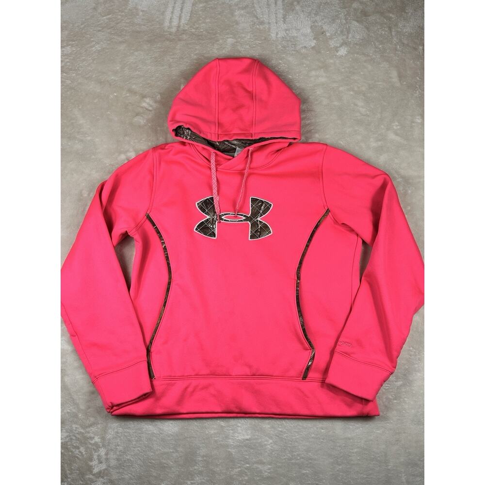 Under Armour Pink Hoodie Realtree Camo Trim Womens XL Pullover Storm Hunting